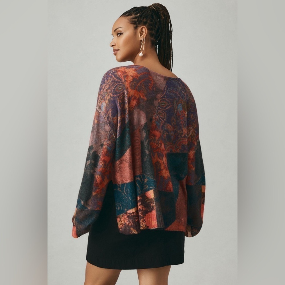 Small Anthropologie pilcro v neck cashmere hi low sweater multi color pattern - Picture 4 of 14